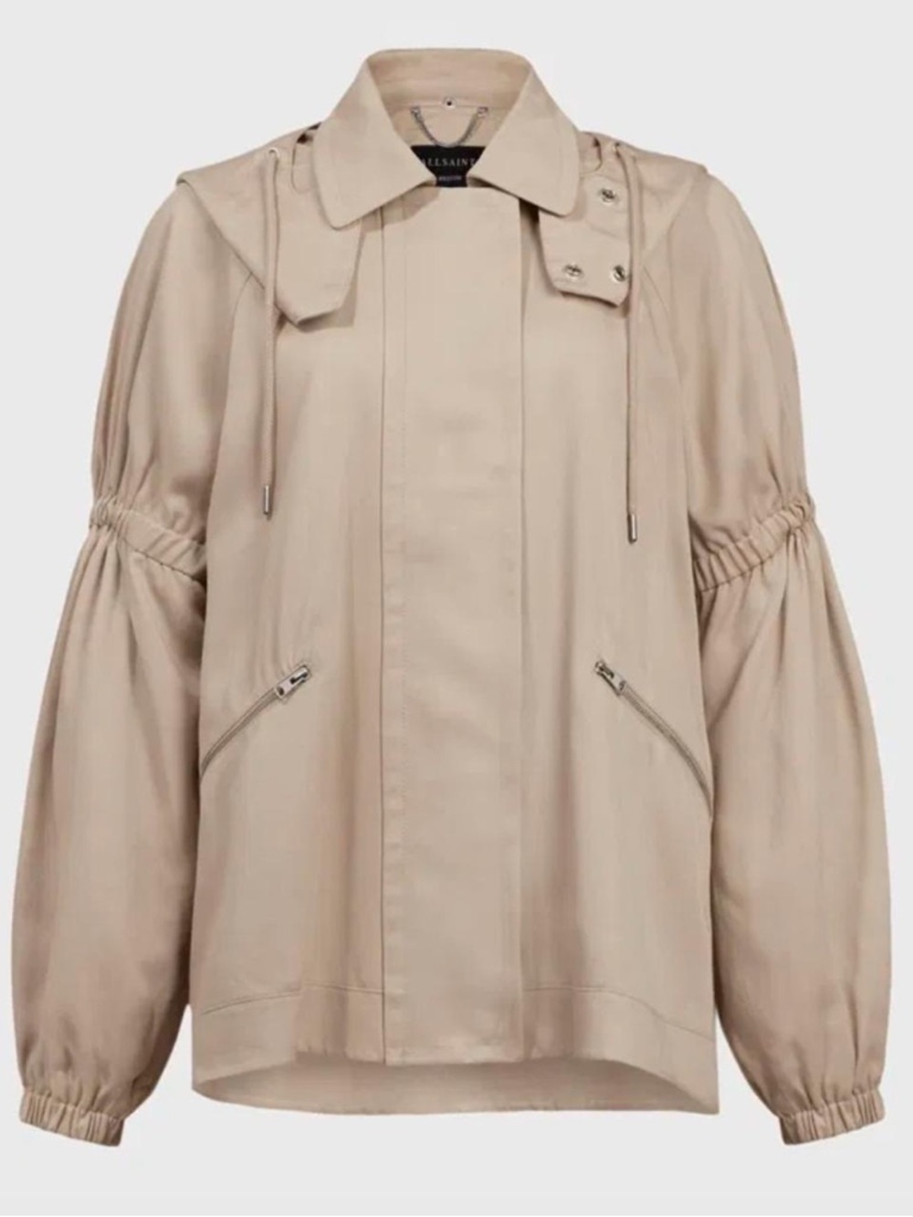 ALLSAINTS Hooded Zippered Cherry Jacket XS Tan Beige Relaxed Fit Outdoor